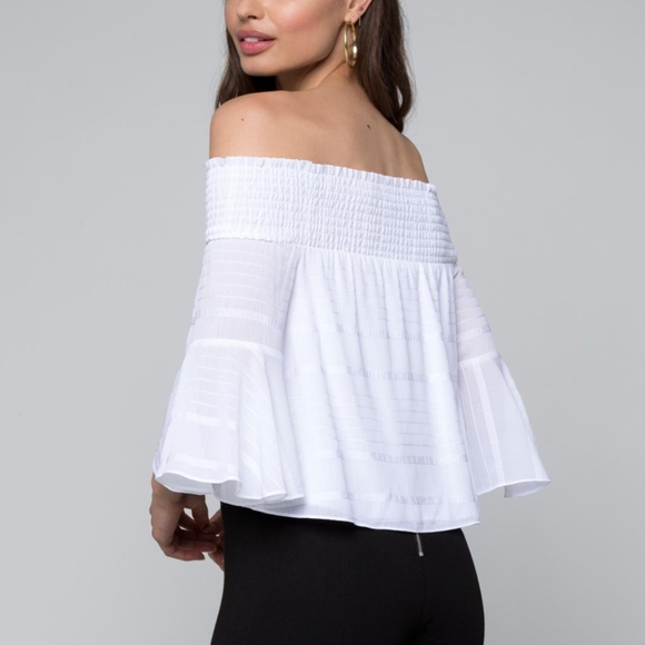 NWT BEBE Bright White Off Shoulder Top Size Medium - Picture 2 of 3